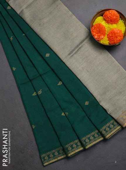 Bengal soft cotton saree green with allover thread woven buttas and thread woven butta border