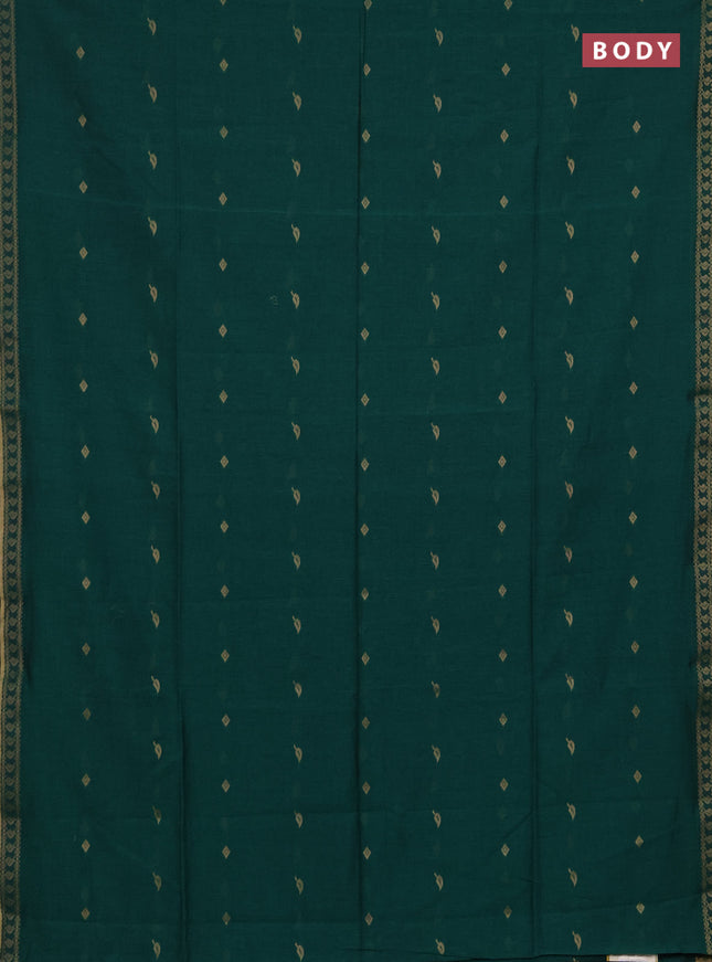 Bengal soft cotton saree green with allover thread woven buttas and thread woven butta border