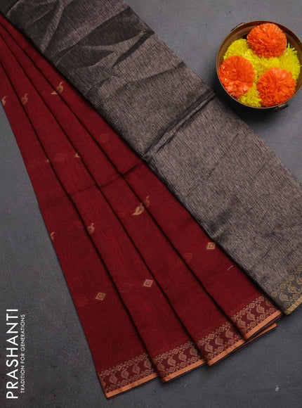 Bengal soft cotton saree maroon with allover thread woven buttas and thread woven butta border