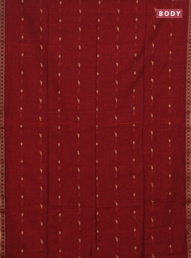 Bengal soft cotton saree maroon with allover thread woven buttas and thread woven butta border