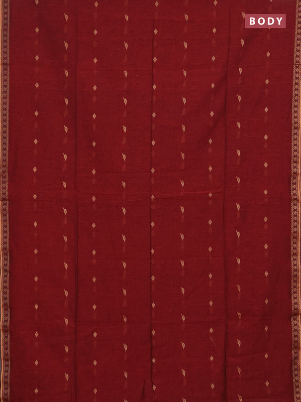 Bengal soft cotton saree maroon with allover thread woven buttas and thread woven butta border