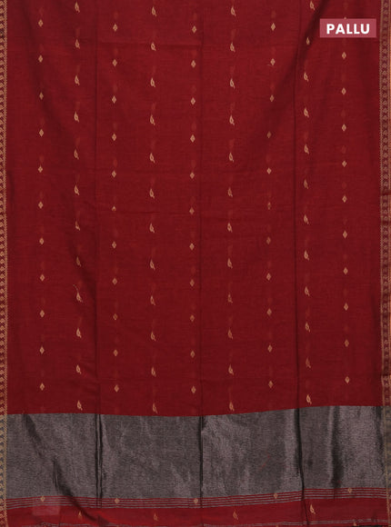 Bengal soft cotton saree maroon with allover thread woven buttas and thread woven butta border