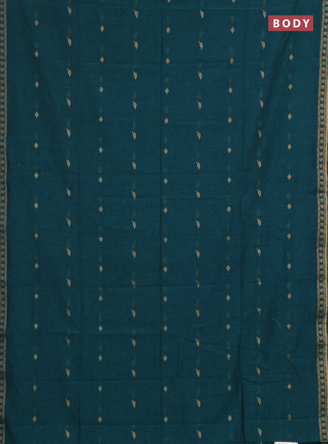 Bengal soft cotton saree peacock green with allover thread woven buttas and zari woven border