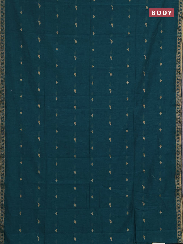 Bengal soft cotton saree peacock green with allover thread woven buttas and zari woven border