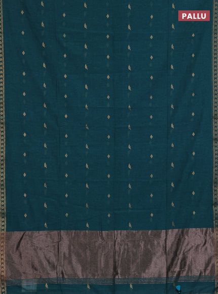 Bengal soft cotton saree peacock green with allover thread woven buttas and zari woven border