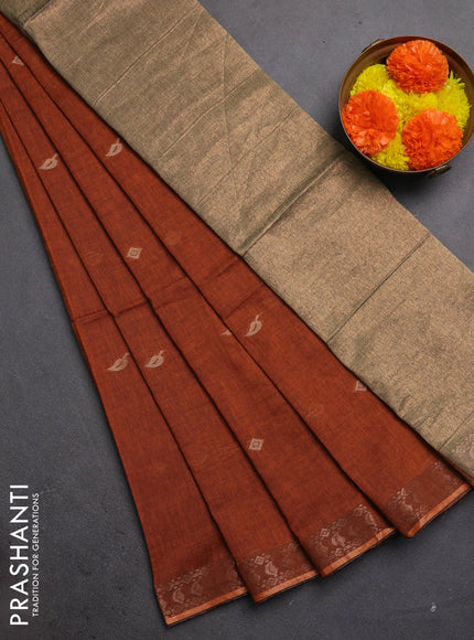 Bengal soft cotton saree orange with allover thread woven buttas and zari woven border