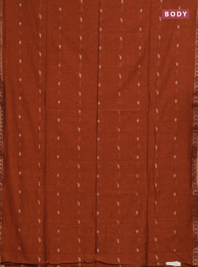 Bengal soft cotton saree orange with allover thread woven buttas and zari woven border