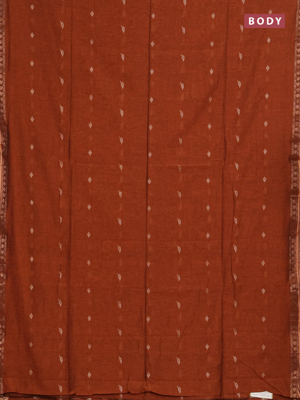 Bengal soft cotton saree orange with allover thread woven buttas and zari woven border