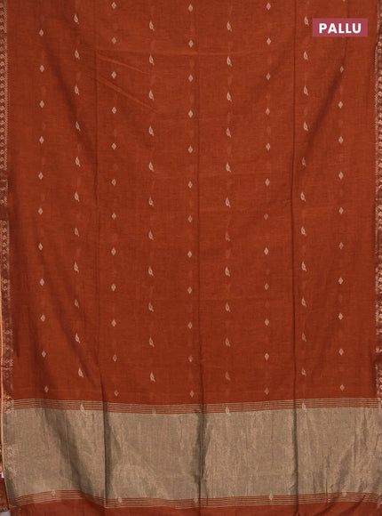Bengal soft cotton saree orange with allover thread woven buttas and zari woven border