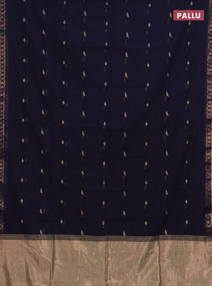 Bengal soft cotton saree navy blue with allover thread woven buttas and zari woven border