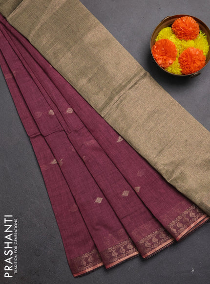 Bengal soft cotton saree mauve pink with allover thread woven buttas and zari woven border