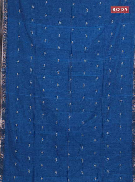 Bengal soft cotton saree cs blue with allover thread woven buttas and zari woven border