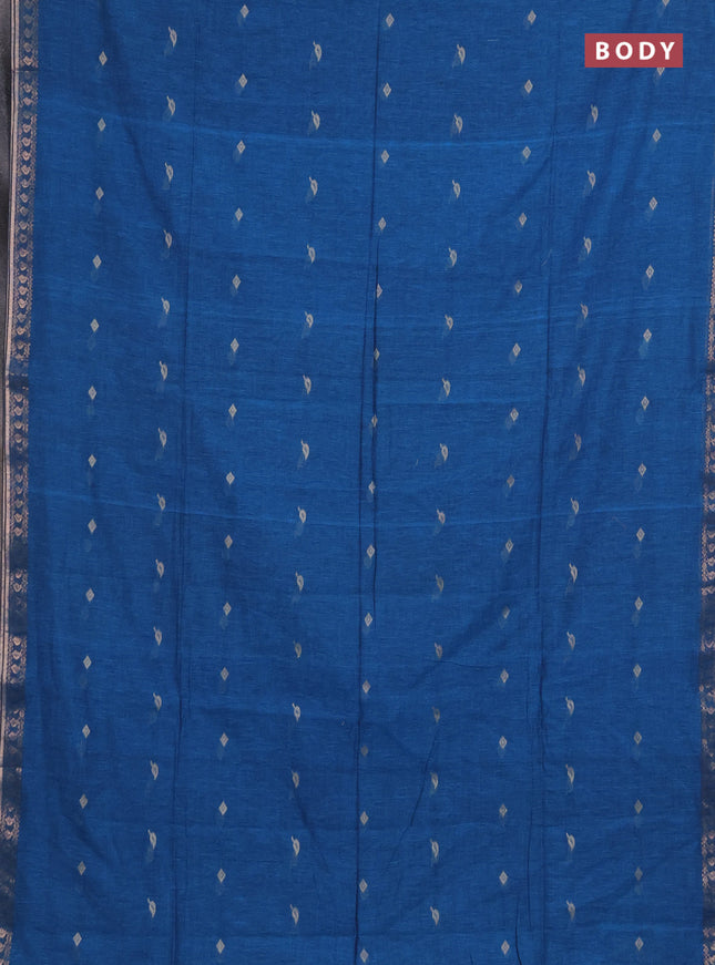 Bengal soft cotton saree cs blue with allover thread woven buttas and zari woven border