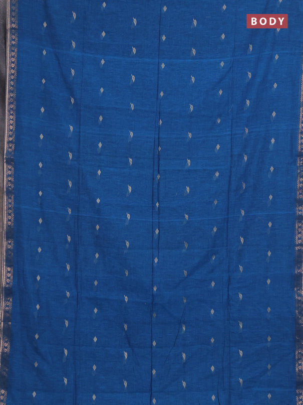 Bengal soft cotton saree cs blue with allover thread woven buttas and zari woven border