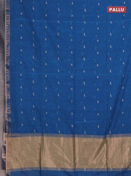 Bengal soft cotton saree cs blue with allover thread woven buttas and zari woven border