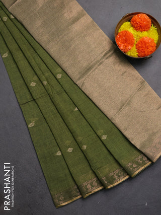 Bengal soft cotton saree mehendi green with allover thread woven buttas and zari woven border