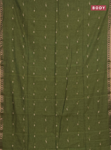 Bengal soft cotton saree mehendi green with allover thread woven buttas and zari woven border