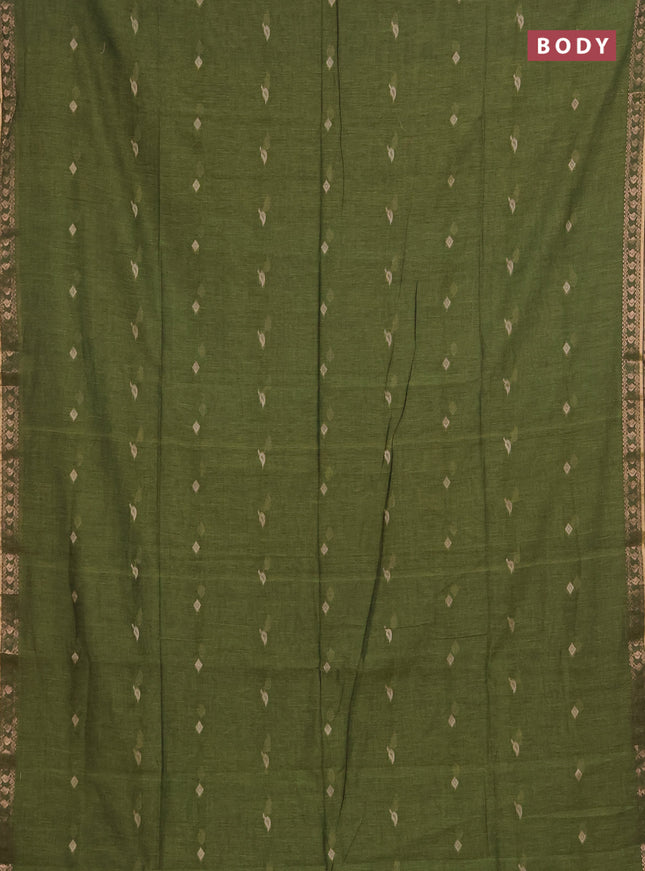 Bengal soft cotton saree mehendi green with allover thread woven buttas and zari woven border