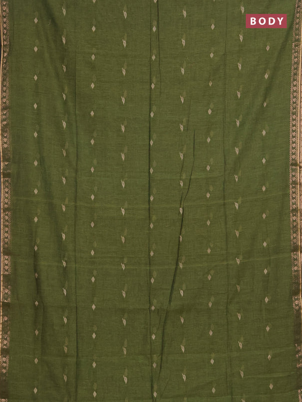 Bengal soft cotton saree mehendi green with allover thread woven buttas and zari woven border
