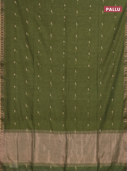 Bengal soft cotton saree mehendi green with allover thread woven buttas and zari woven border