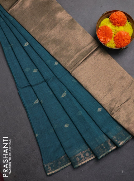 Bengal soft cotton saree green shade with allover thread woven buttas and zari woven border