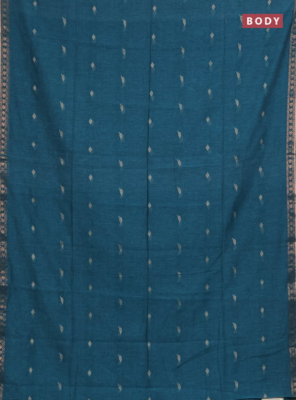 Bengal soft cotton saree green shade with allover thread woven buttas and zari woven border