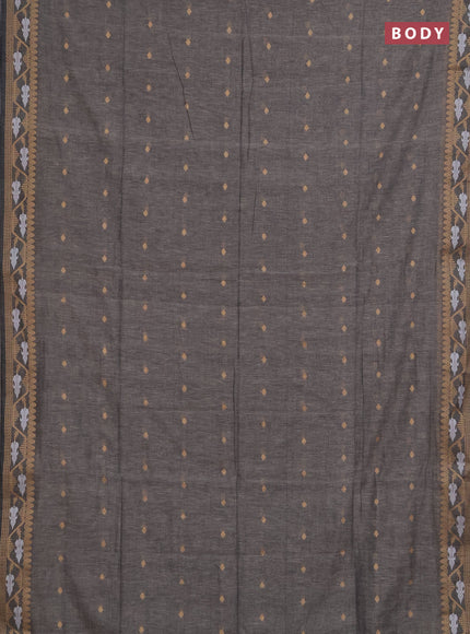 Bengal soft cotton saree grey with allover thread woven buttas and thread woven butta border