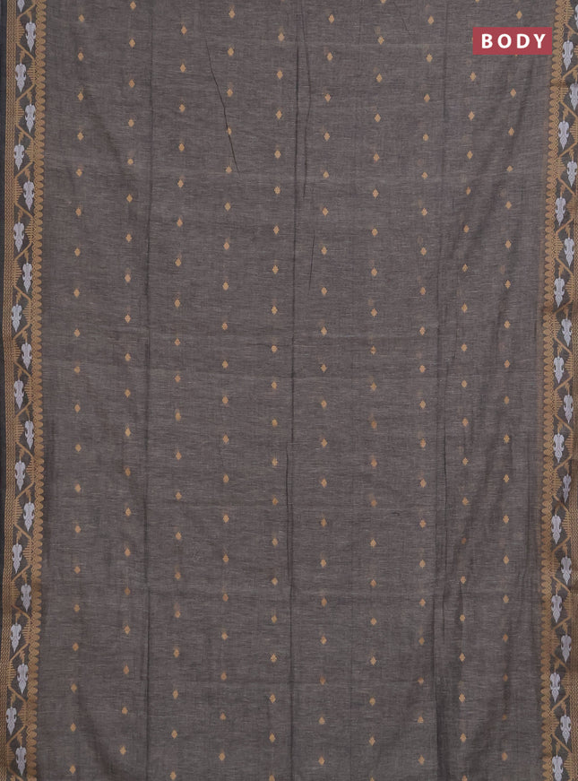 Bengal soft cotton saree grey with allover thread woven buttas and thread woven butta border