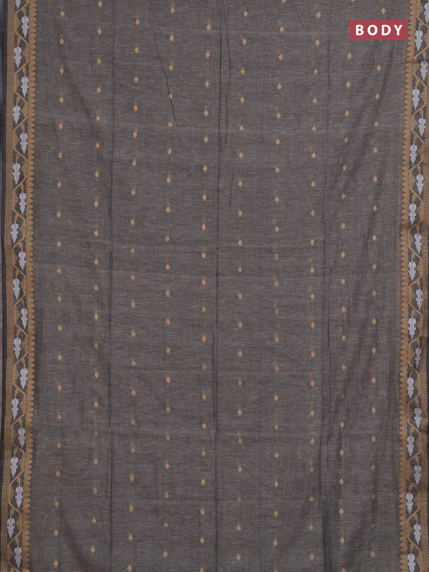 Bengal soft cotton saree grey with allover thread woven buttas and thread woven butta border