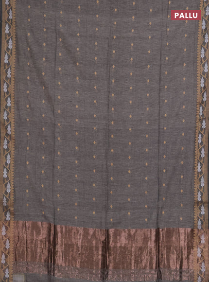 Bengal soft cotton saree grey with allover thread woven buttas and thread woven butta border