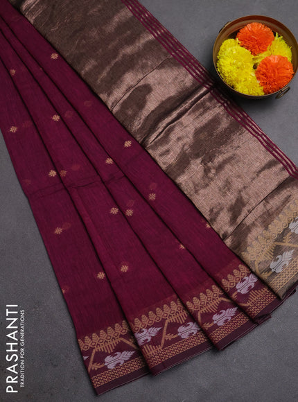 Bengal soft cotton saree purple with allover thread woven buttas and thread woven butta border
