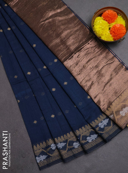 Bengal soft cotton saree peacock blue with allover thread woven buttas and thread woven butta border