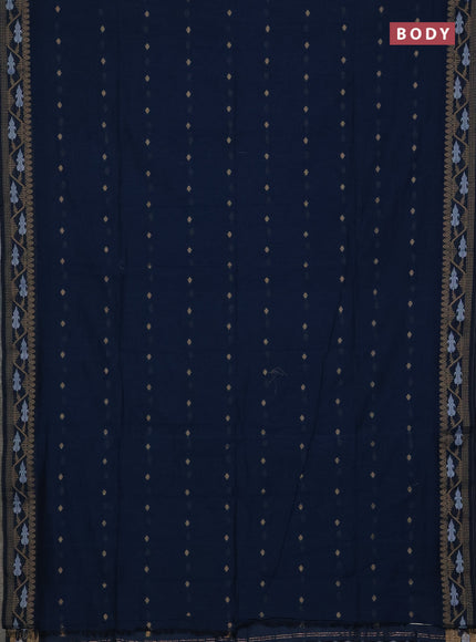 Bengal soft cotton saree peacock blue with allover thread woven buttas and thread woven butta border