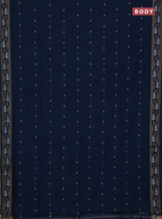 Bengal soft cotton saree peacock blue with allover thread woven buttas and thread woven butta border