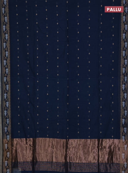 Bengal soft cotton saree peacock blue with allover thread woven buttas and thread woven butta border
