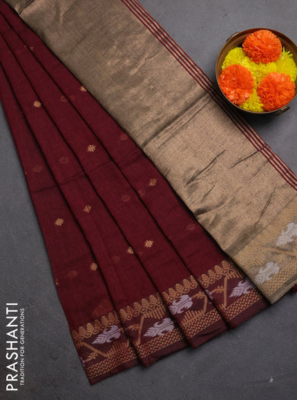 Bengal soft cotton saree maroon with allover thread woven buttas and thread woven butta border