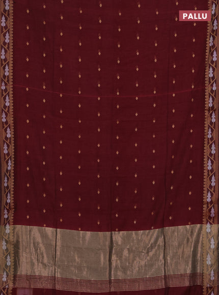 Bengal soft cotton saree maroon with allover thread woven buttas and thread woven butta border