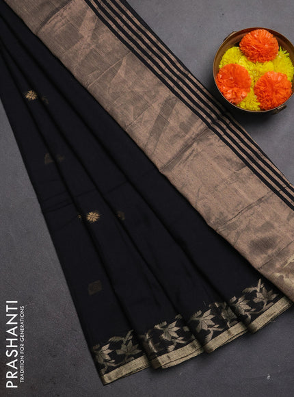 Bengal soft cotton saree black with allover thread woven buttas and zari woven border