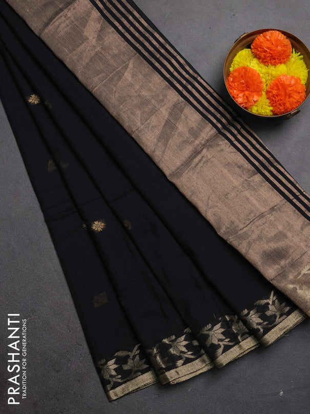 Bengal soft cotton saree black with allover thread woven buttas and zari woven border