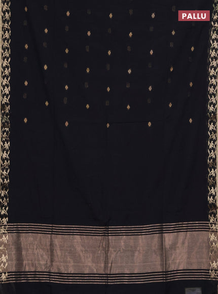 Bengal soft cotton saree black with allover thread woven buttas and zari woven border