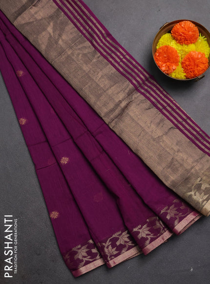 Bengal soft cotton saree purple with allover thread woven buttas and zari woven border