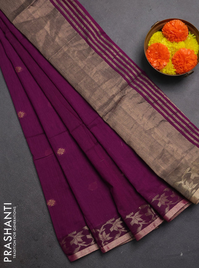 Bengal soft cotton saree purple with allover thread woven buttas and zari woven border