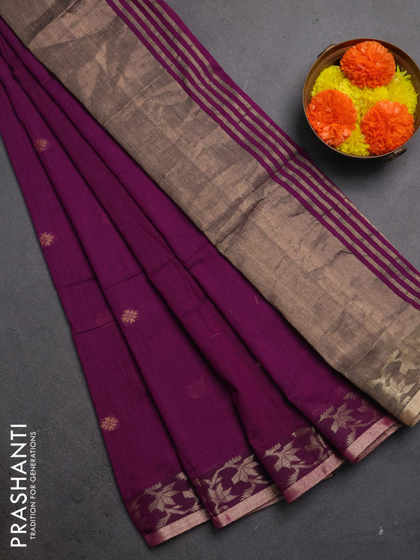 Bengal soft cotton saree purple with allover thread woven buttas and zari woven border