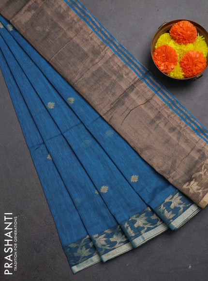 Bengal soft cotton saree cs blue with allover thread woven buttas and zari woven border