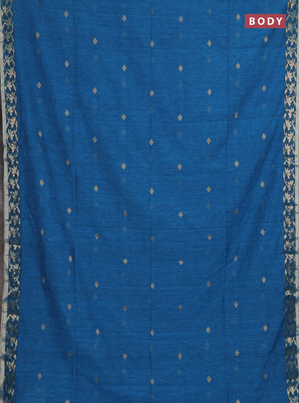 Bengal soft cotton saree cs blue with allover thread woven buttas and zari woven border