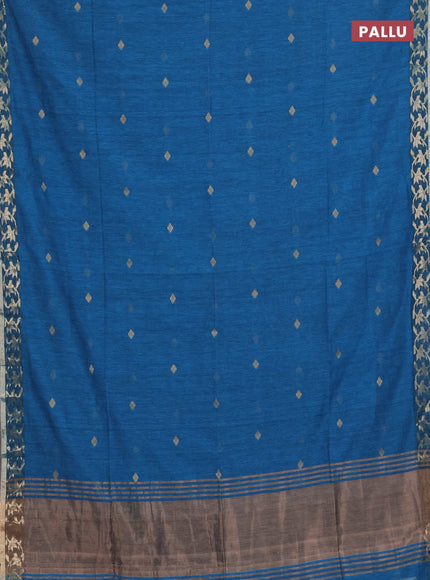 Bengal soft cotton saree cs blue with allover thread woven buttas and zari woven border
