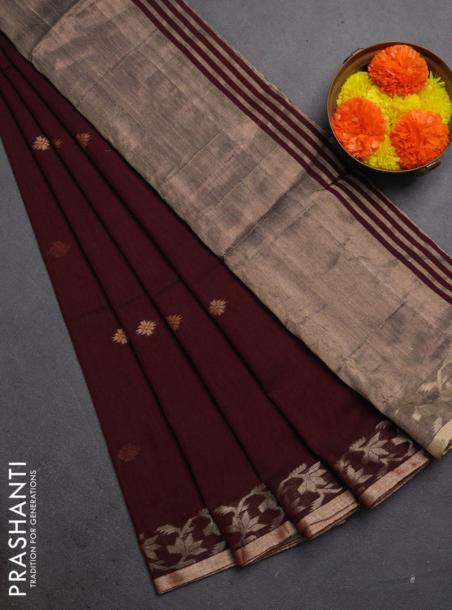 Bengal soft cotton saree deep maroon with allover thread woven buttas and zari woven border