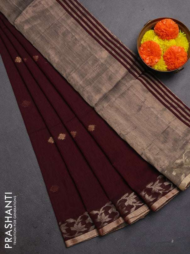 Bengal soft cotton saree deep maroon with allover thread woven buttas and zari woven border