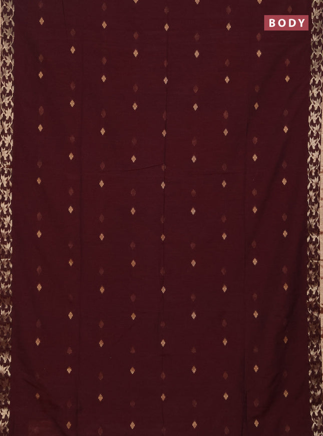 Bengal soft cotton saree deep maroon with allover thread woven buttas and zari woven border