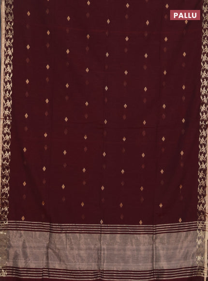 Bengal soft cotton saree deep maroon with allover thread woven buttas and zari woven border